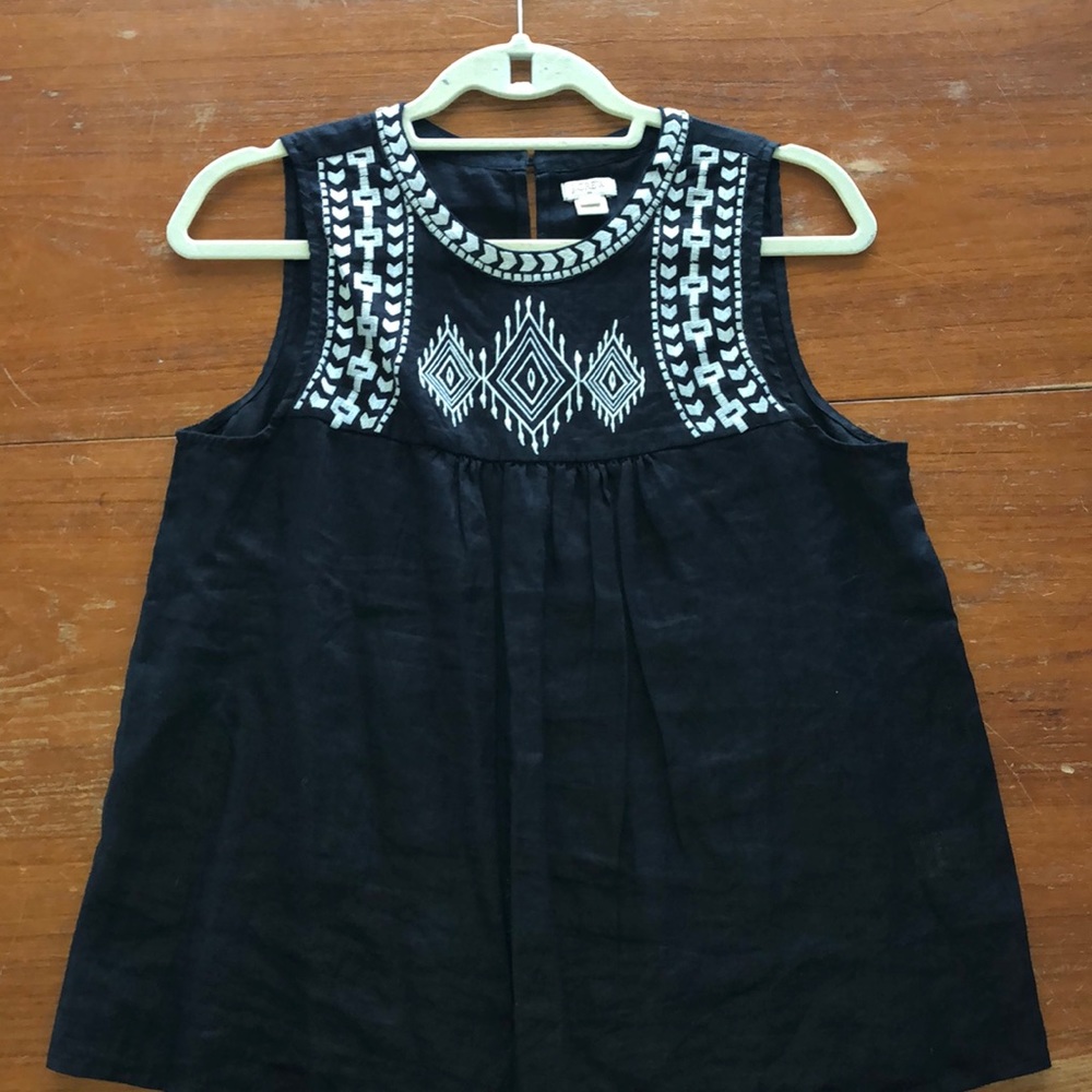 J Crew factory embroidered linen tank top, Size 6